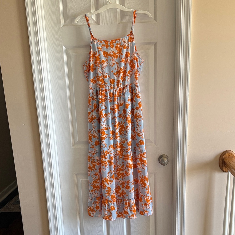 Jessica Simpson White and Orange Floral Midi Dress